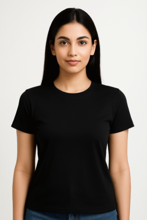 Women Round Neck Half Sleeve - Black