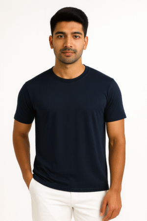 classic mens round neck navy blue