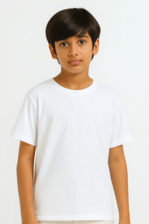 Kids Round Neck Half Sleeve - White