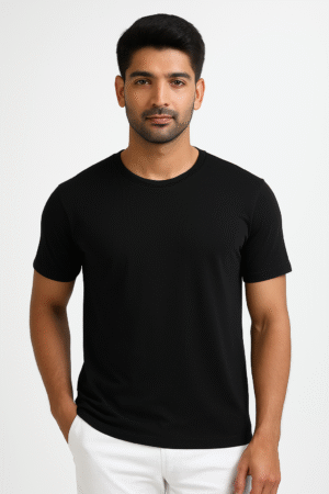 mens round neck half sleeve black