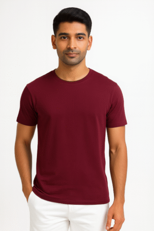 mens round neck half sleeve maroon