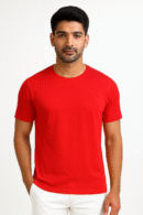 mens round neck half sleeve red