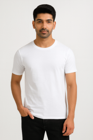 mens round neck half sleeve white