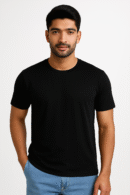 mens round neck pre shrunk black