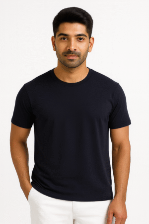 supima mens round neck half sleeve black