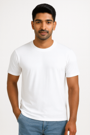 supima mens round neck half sleeve white